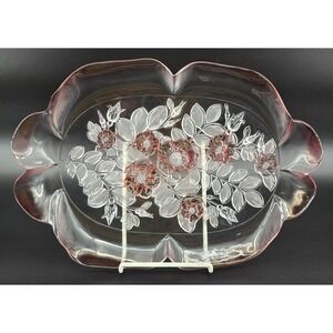 Vtg Mikasa Rosella Serving‎ Tray Walther Glass Pink Crystal 16x11" 3D Bottom